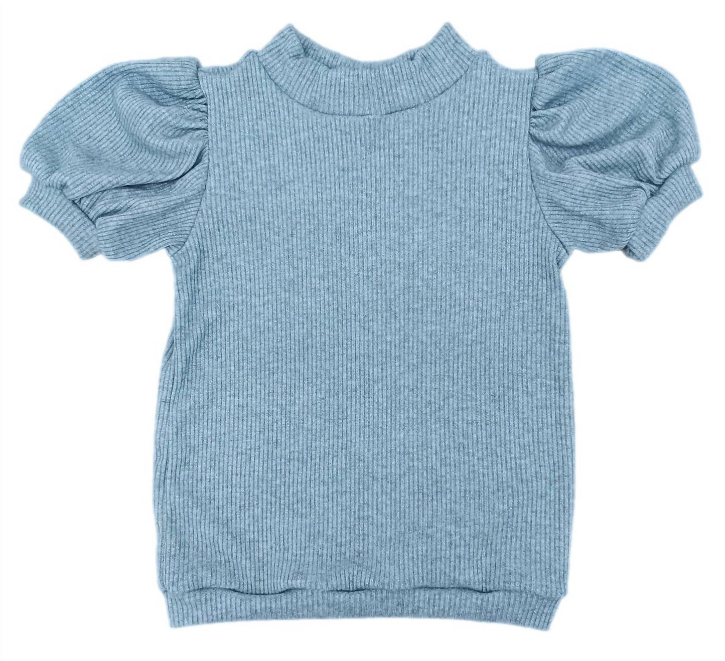 Girl's Ribbed Sparkle Puff Sleeve Top