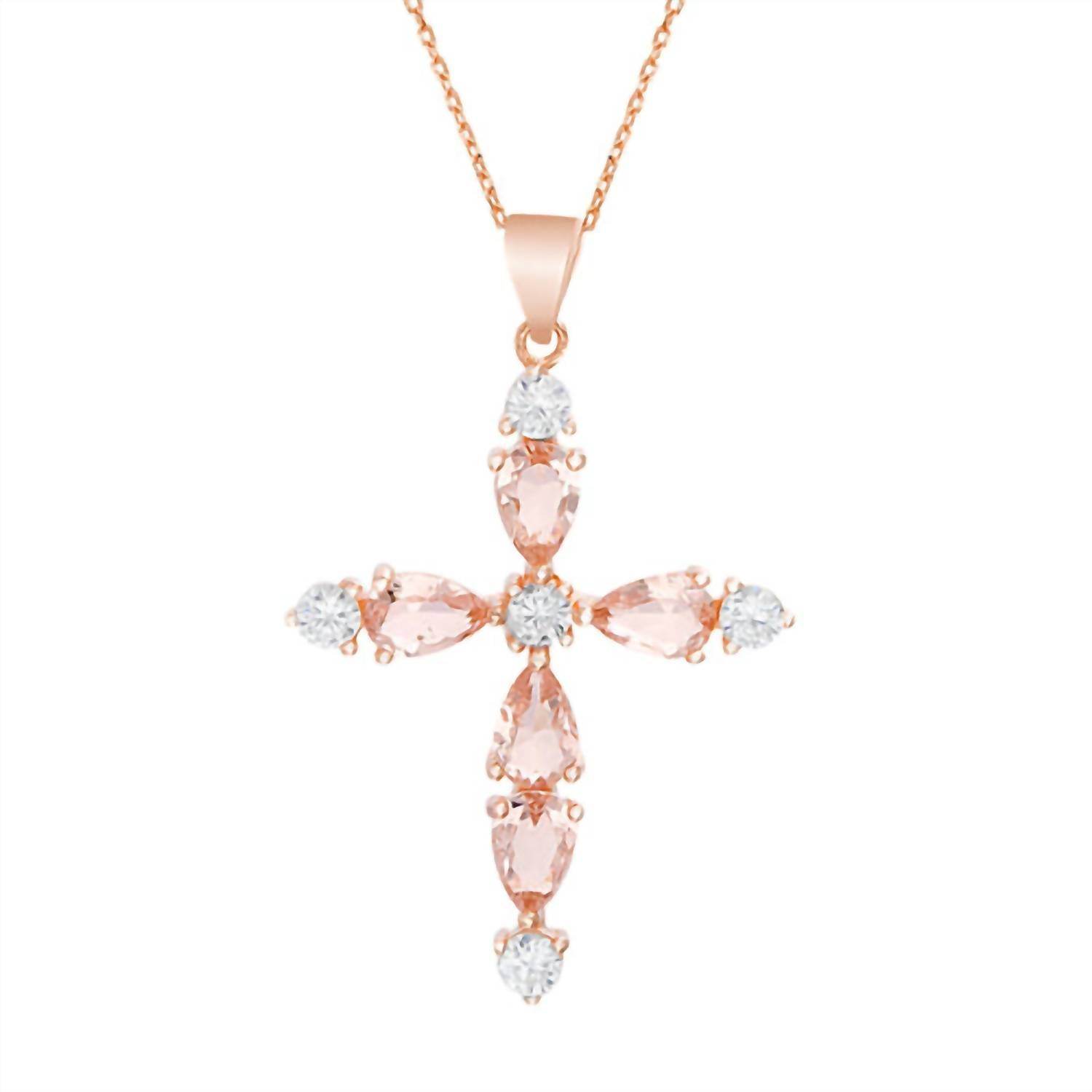 Allyanna Gifts - Women's Sterling Silver Morganite Clear Cubic Zirconiacross Necklace - Rack Hunt -