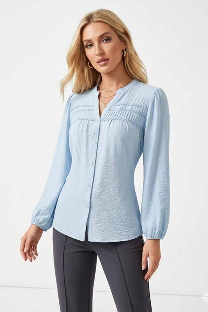 Pintuck Pleated Long Sleeve Blouse