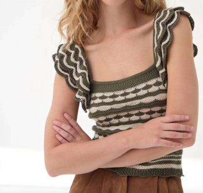 Two Tone Tank With Flutter Sleeves