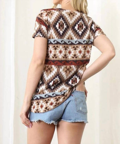 Women's Aztec Printed V-neck Short Sleeve Top