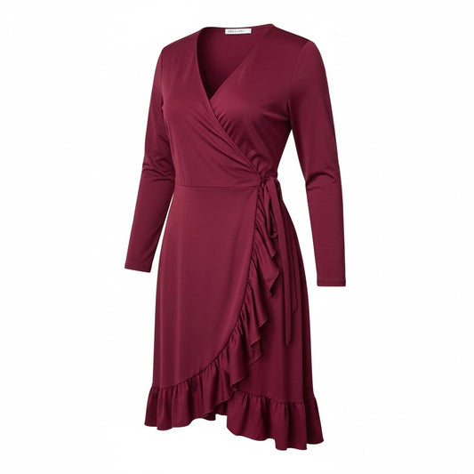 Women's Ruffle Midi Wrap Dress
