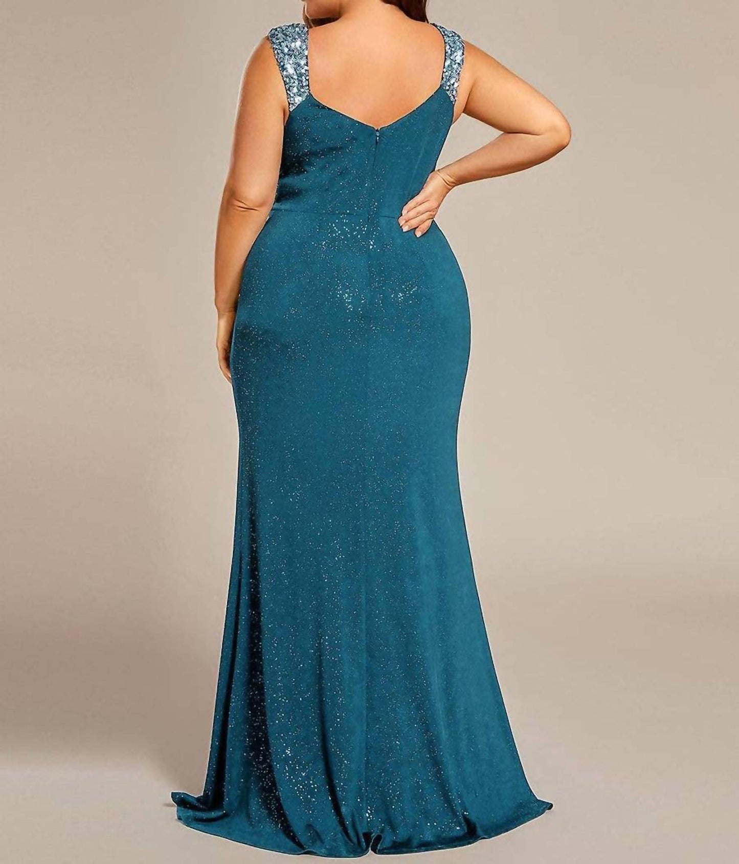 Glitter Split Evening Dress - Plus