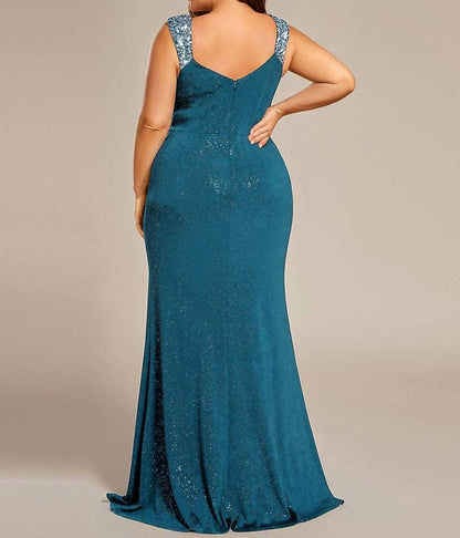 Glitter Split Evening Dress - Plus