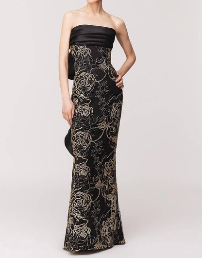 Strapless Jacquard Evening Gown
