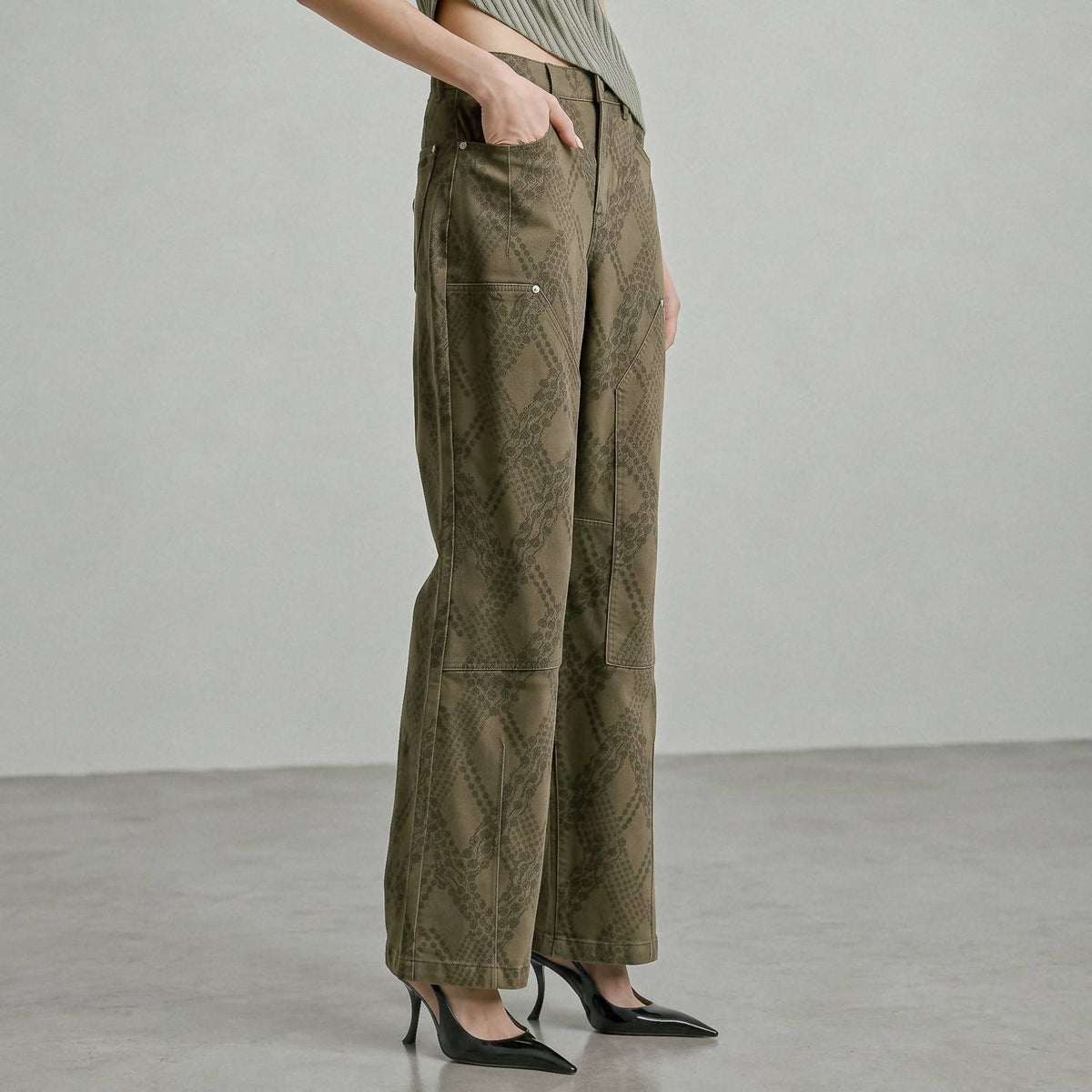 Stretch Cotton Paisley Camo Carpenter Jeans