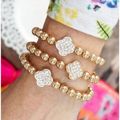 Quatrefoil Rhinestone Stretch Bracelet Set