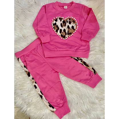 Girl's Leopard Heart Jogger Set