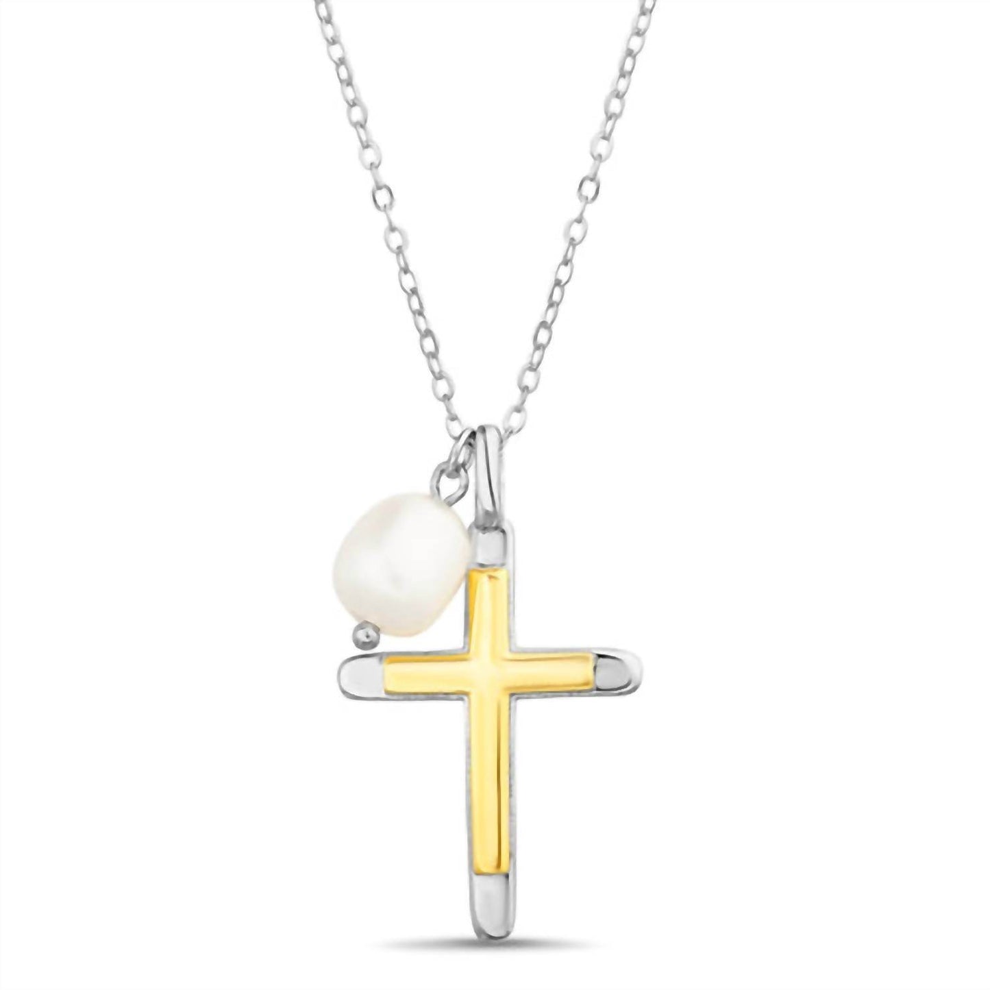 Allyanna Gifts - Women's Two Tone Cross With Pearl Necklace - Rack Hunt -