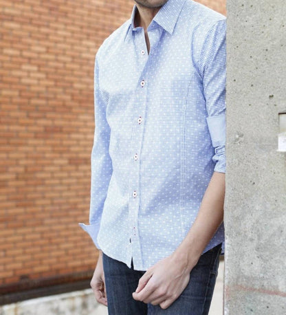 Jacquard Button Down Shirt With Small Checkered Trim