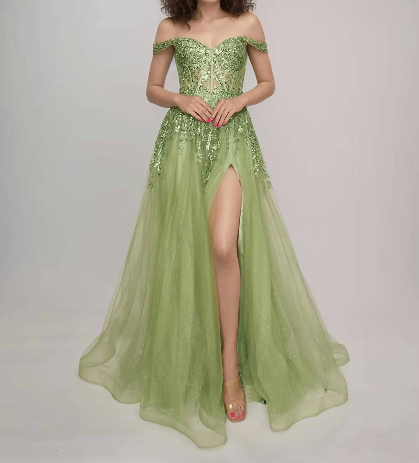 Long Glitter Formal Prom Slit Dress