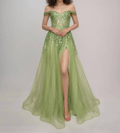 Long Glitter Formal Prom Slit Dress