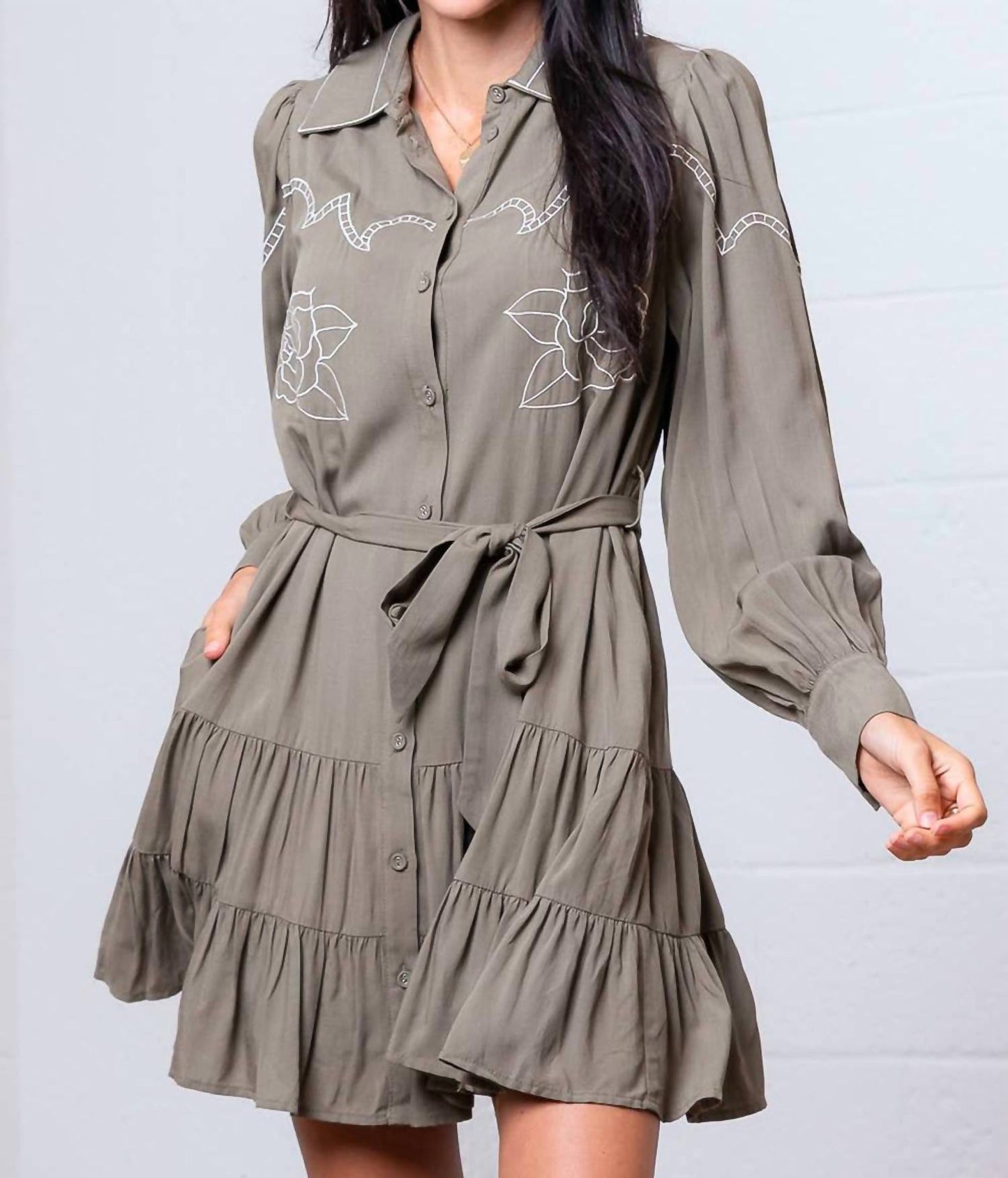 Sage Blossom Western Mini Dress