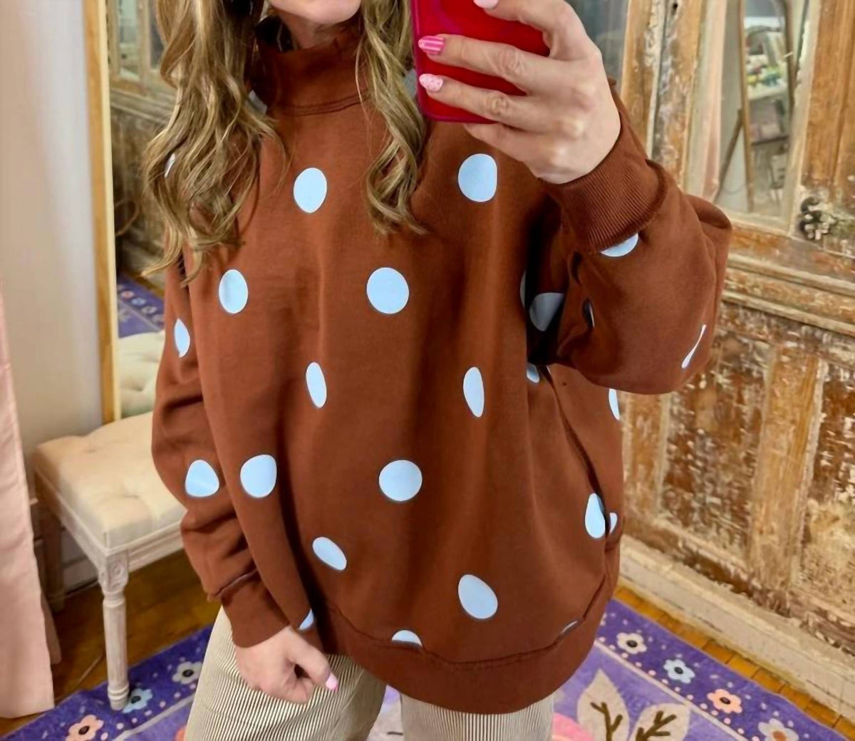 Good Day Polka Dot Reversible Mock Neck Sweatshirt