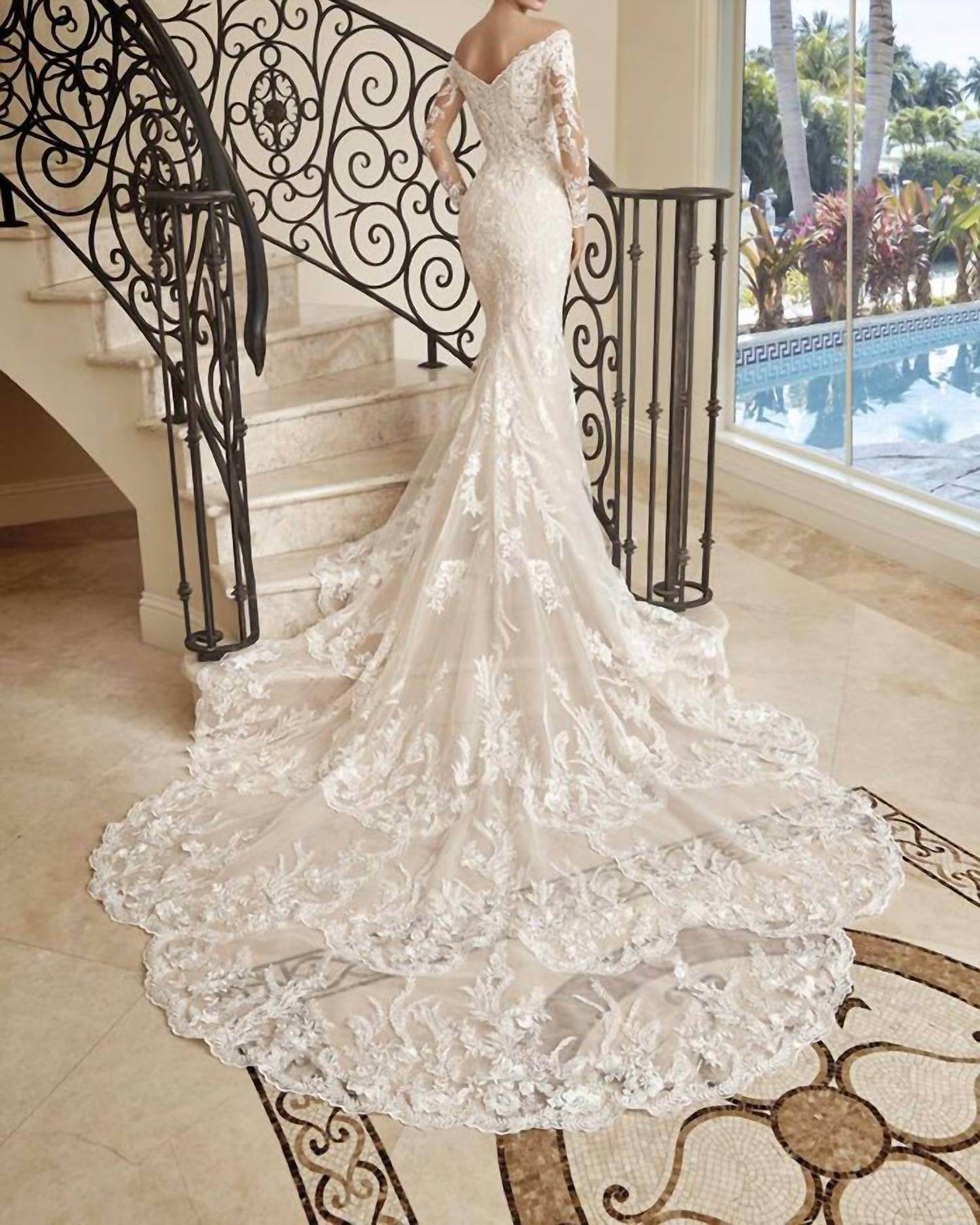 Demetrios - Lace Embellished Sheer Gown - Rack Hunt -