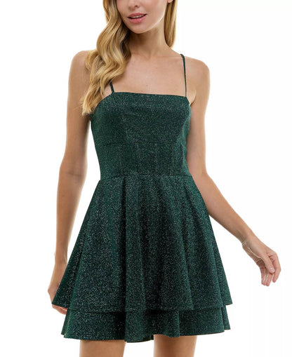 Glitter Sleeveless Tiered Fit And Flare Mini Dress