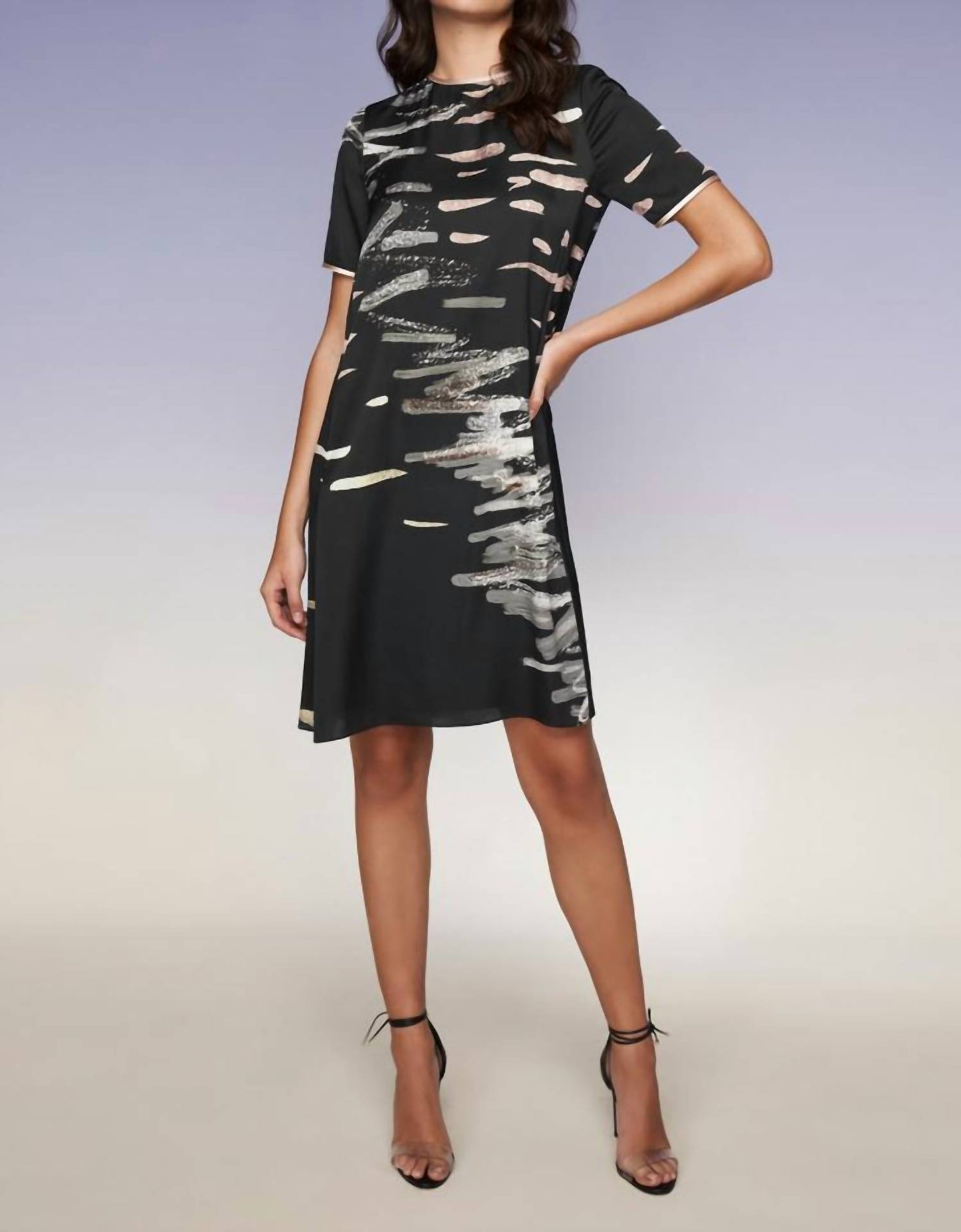 Silk Tie Neck Brushstroke Mini Dress