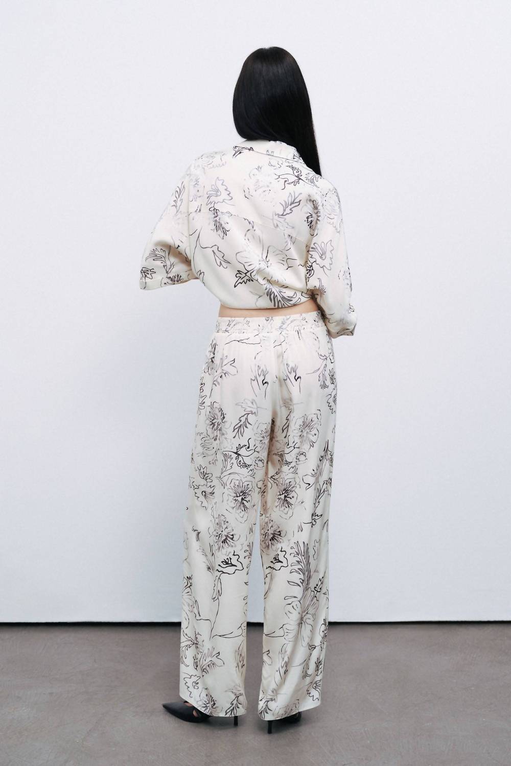 Luster Button Front Floral Blouse