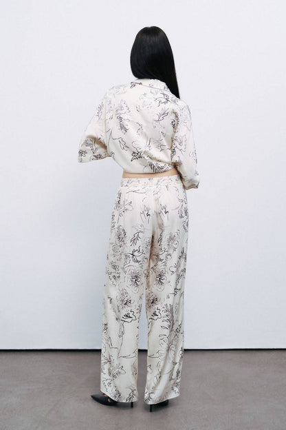 Luster Button Front Floral Blouse
