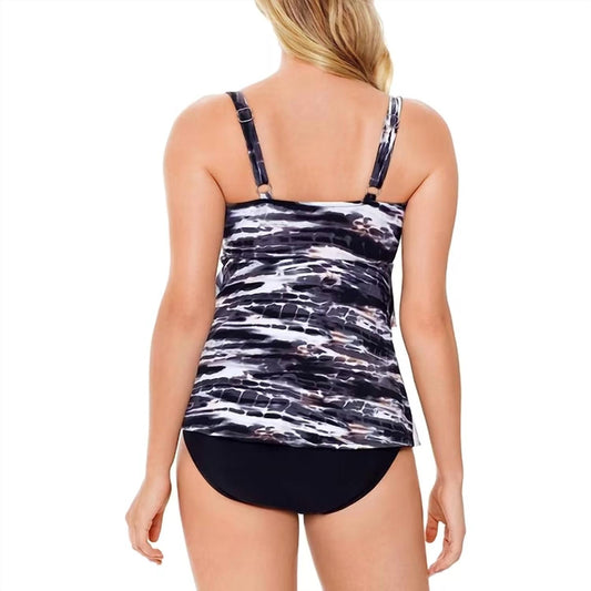 Women's Coastal Plates Printed Side Tie Tankini Top