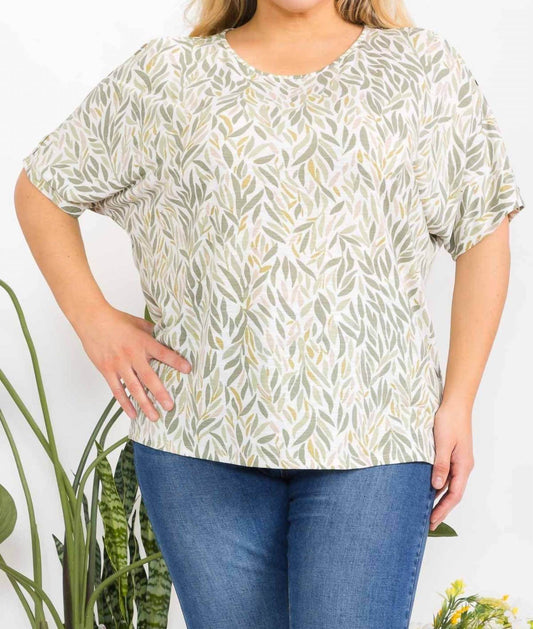 Perseption - Printed Leaf Short Sleeve Top Plus - Rack Hunt -