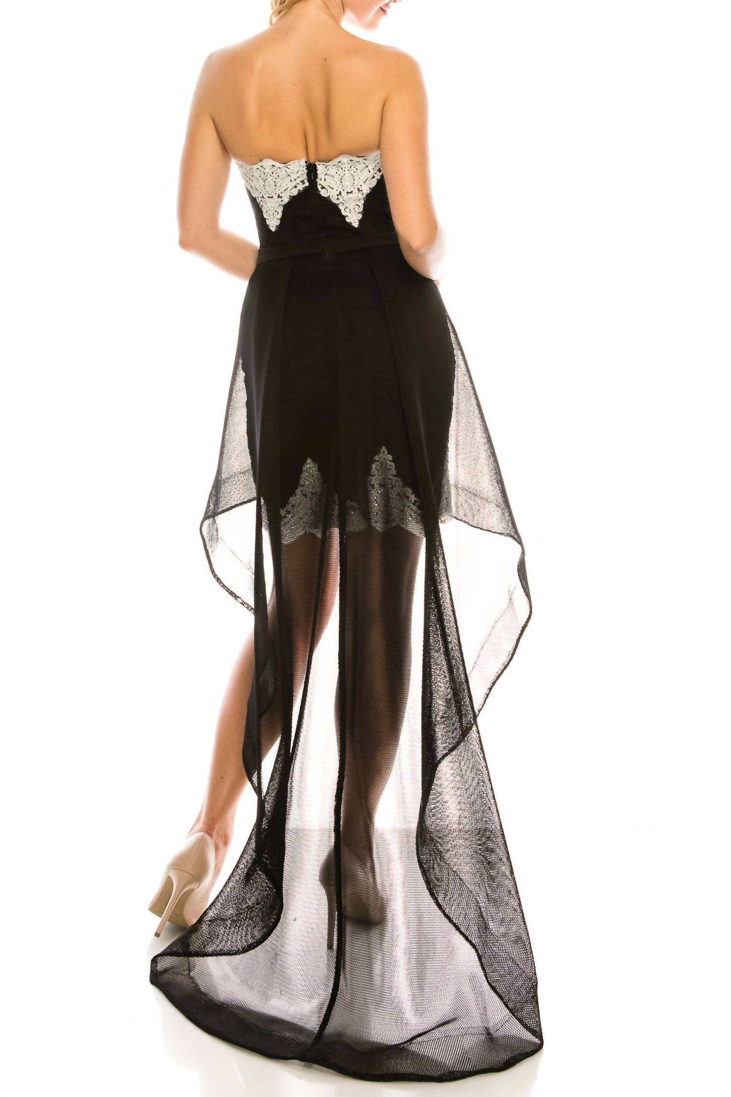 Odrella - Strapless Embroidered Lace High-low Dress - Rack Hunt