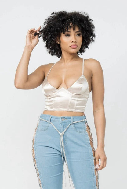 Just Me Satin Corset Crop Top