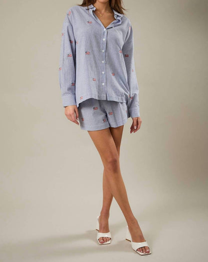 Ellen Flag Embroidered Oversized Shirt