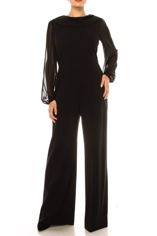 Connected Apparel - Sheer Sleeve Wide Leg Jumpsuit - Rack Hunt -