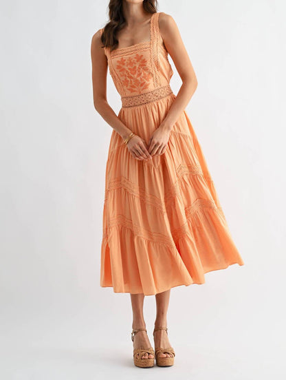 Embroidered Sundress Breezy Boho Midi Dress