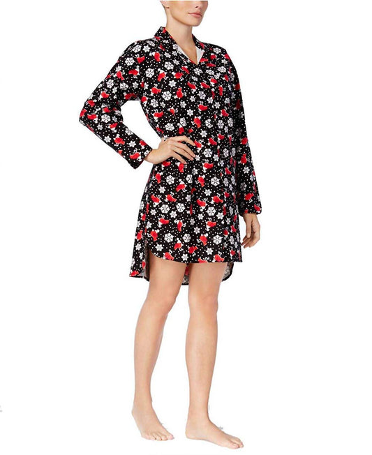Cotton Holiday Bird Print Flannel Sleepshirt