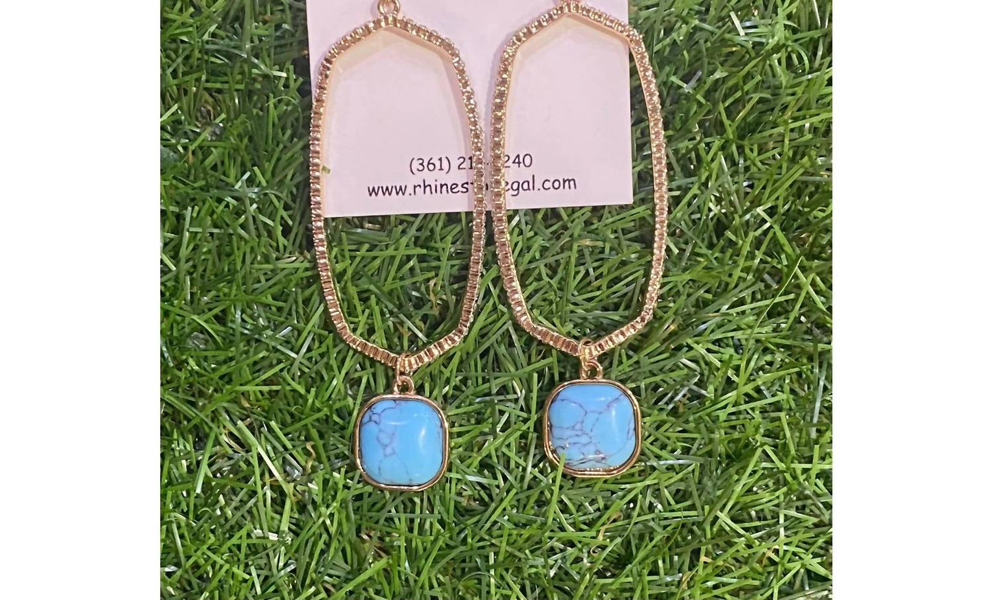 Women's Pave Hexagon Drop Earrings With Turquoise Stone Charm