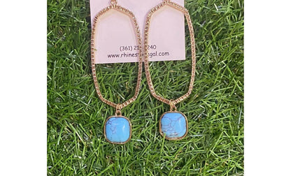 Women's Pave Hexagon Drop Earrings With Turquoise Stone Charm