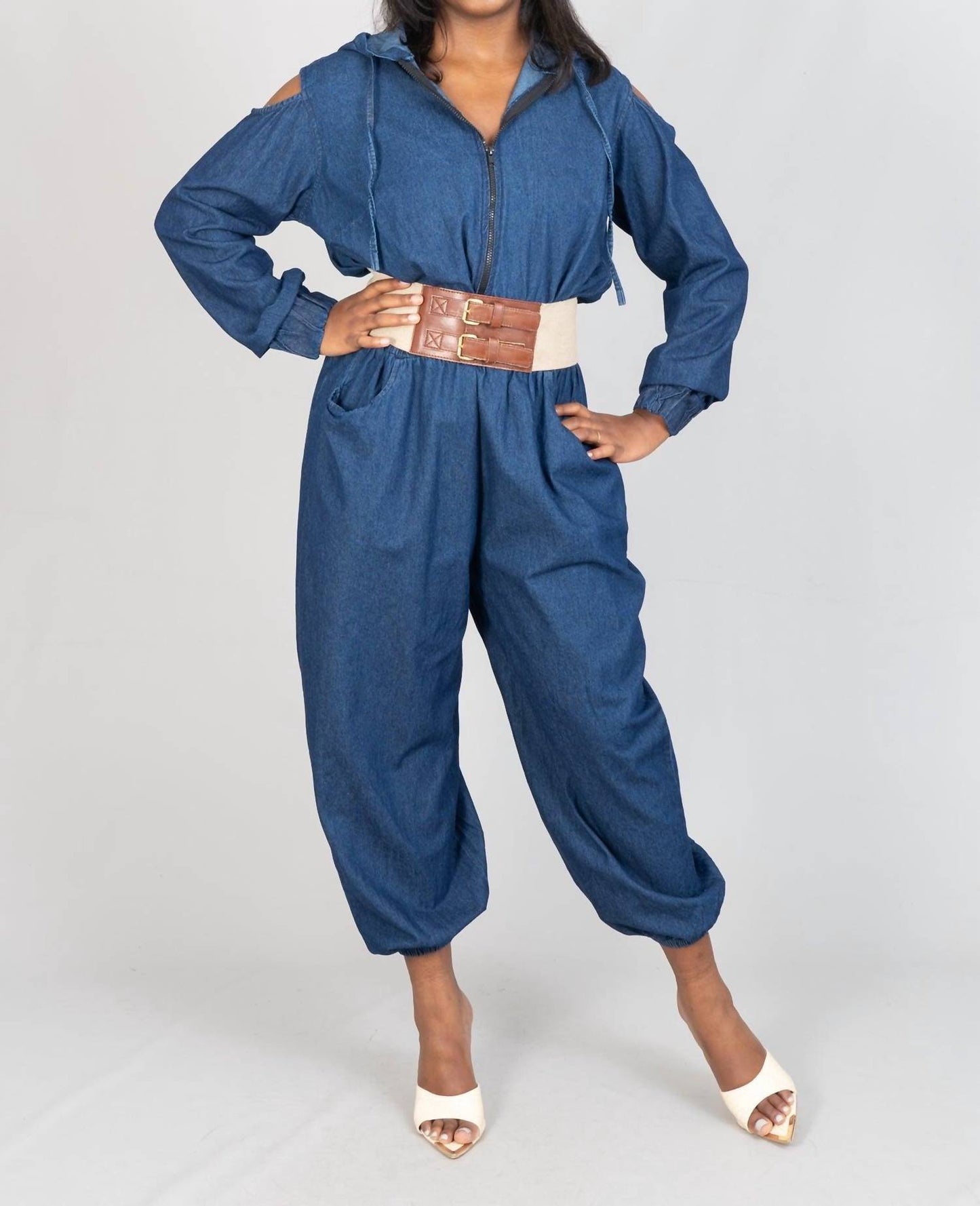 Hooded Denim Jumpsuit