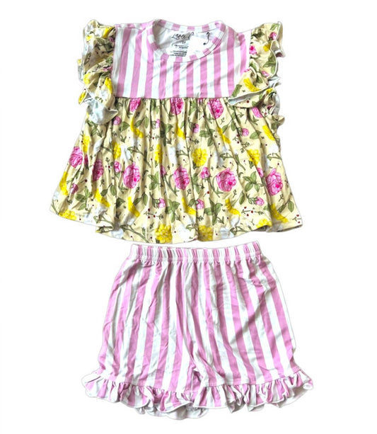 Girl's Emma Floral Bamboo Flutter Sleeve Tunic and Short Set