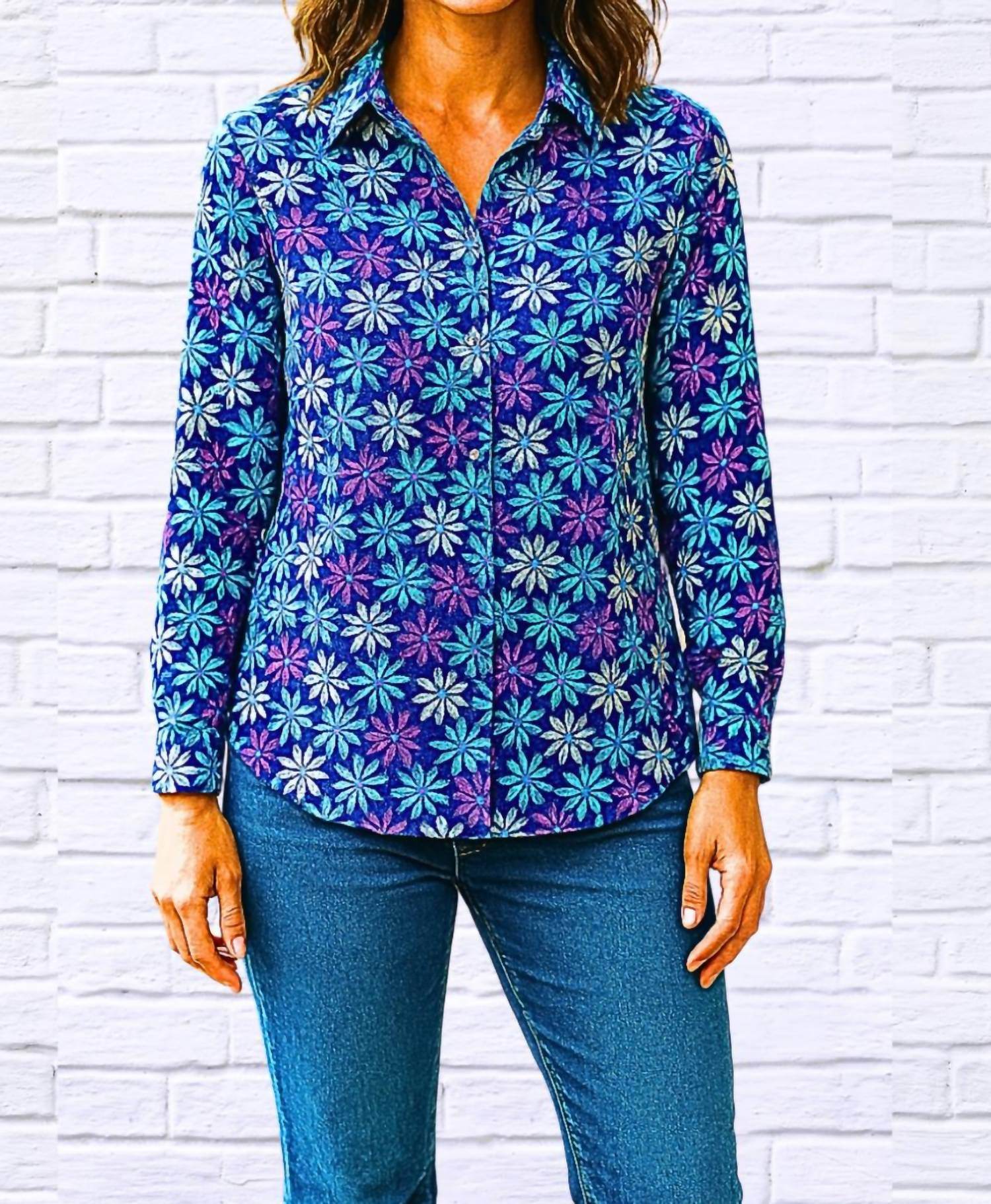 Diva USA - Daisy Floral Collared Long Sleeve Shirt - Rack Hunt -