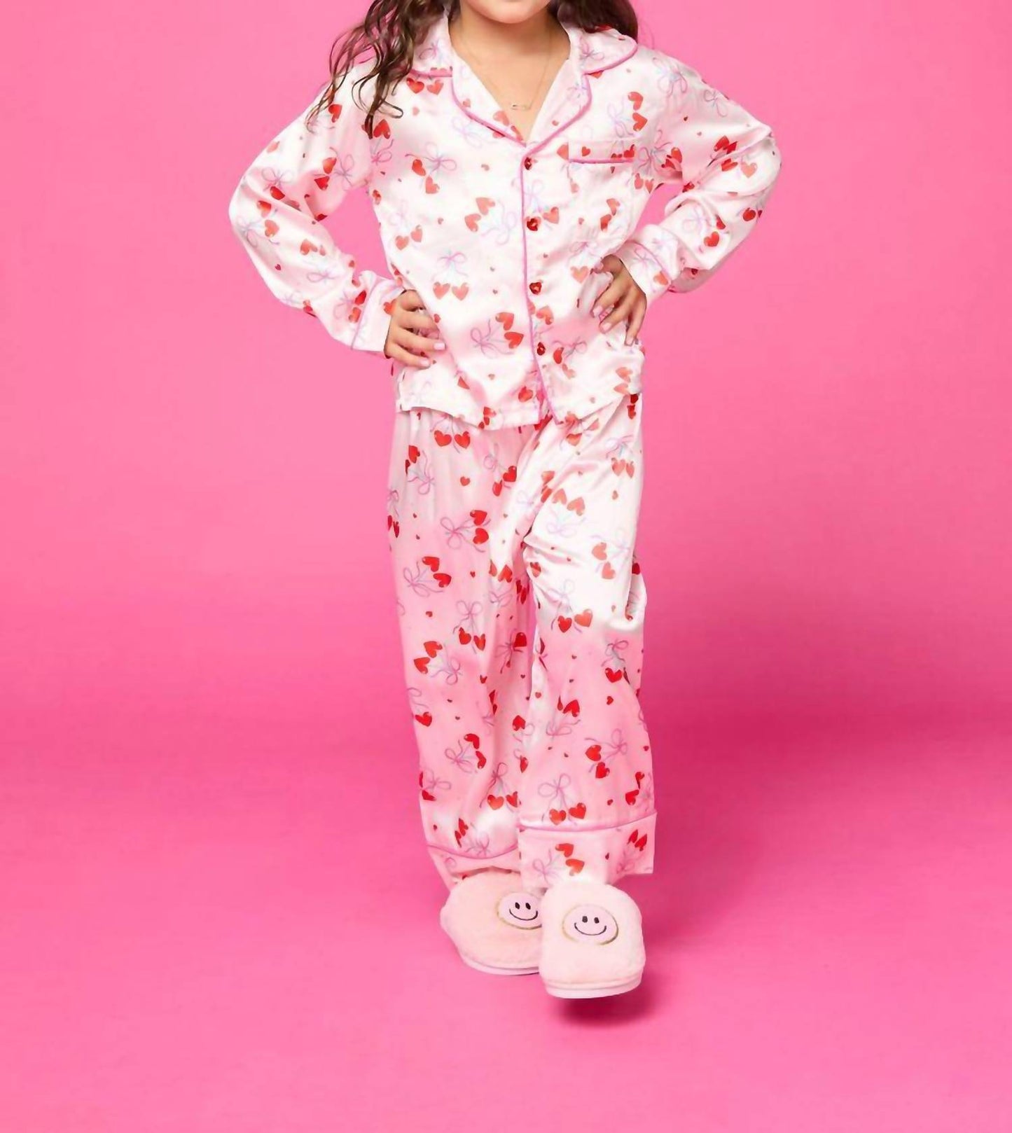 Girl's Cherry Bows Pants Silky Set