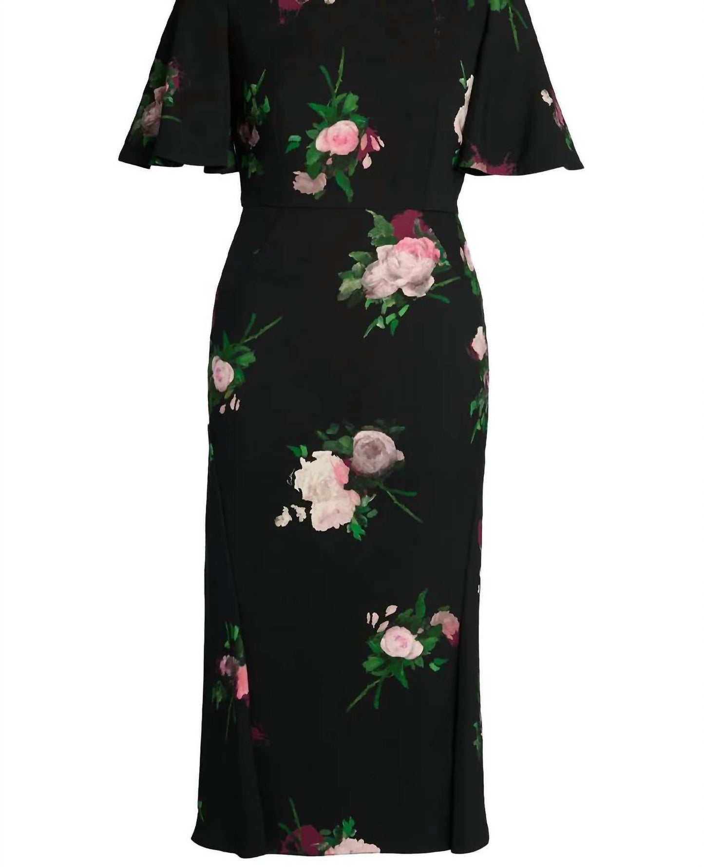 Painted Rose Bouquet Short Sleeve Midi Dress