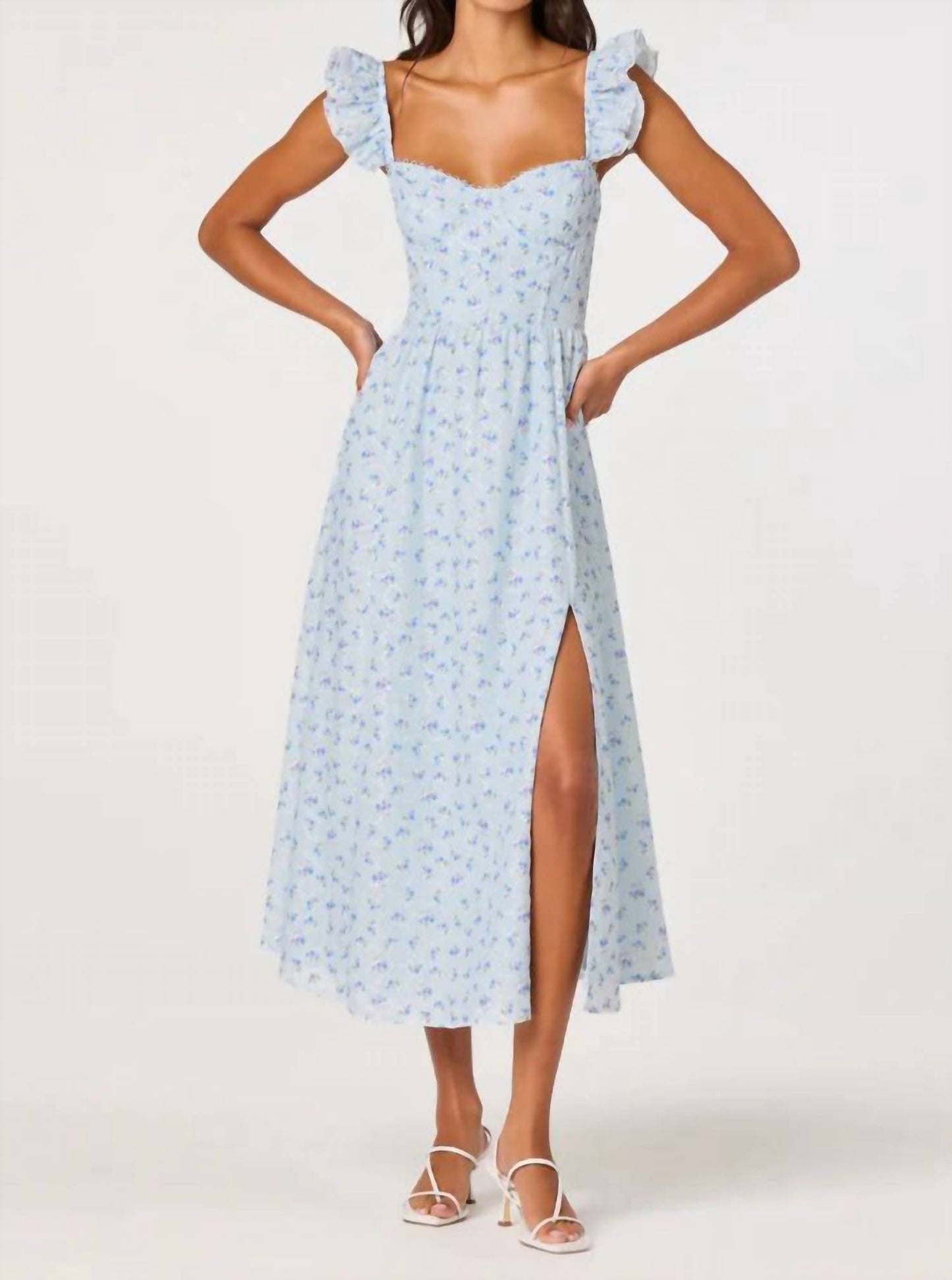 Wedelia Ruffle Strap Eyelet Corset Midi Dress