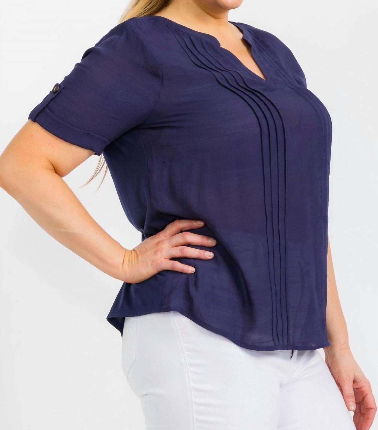 Perseption - Pleated Blouse With Button Sleeve Plus Size - Rack Hunt -