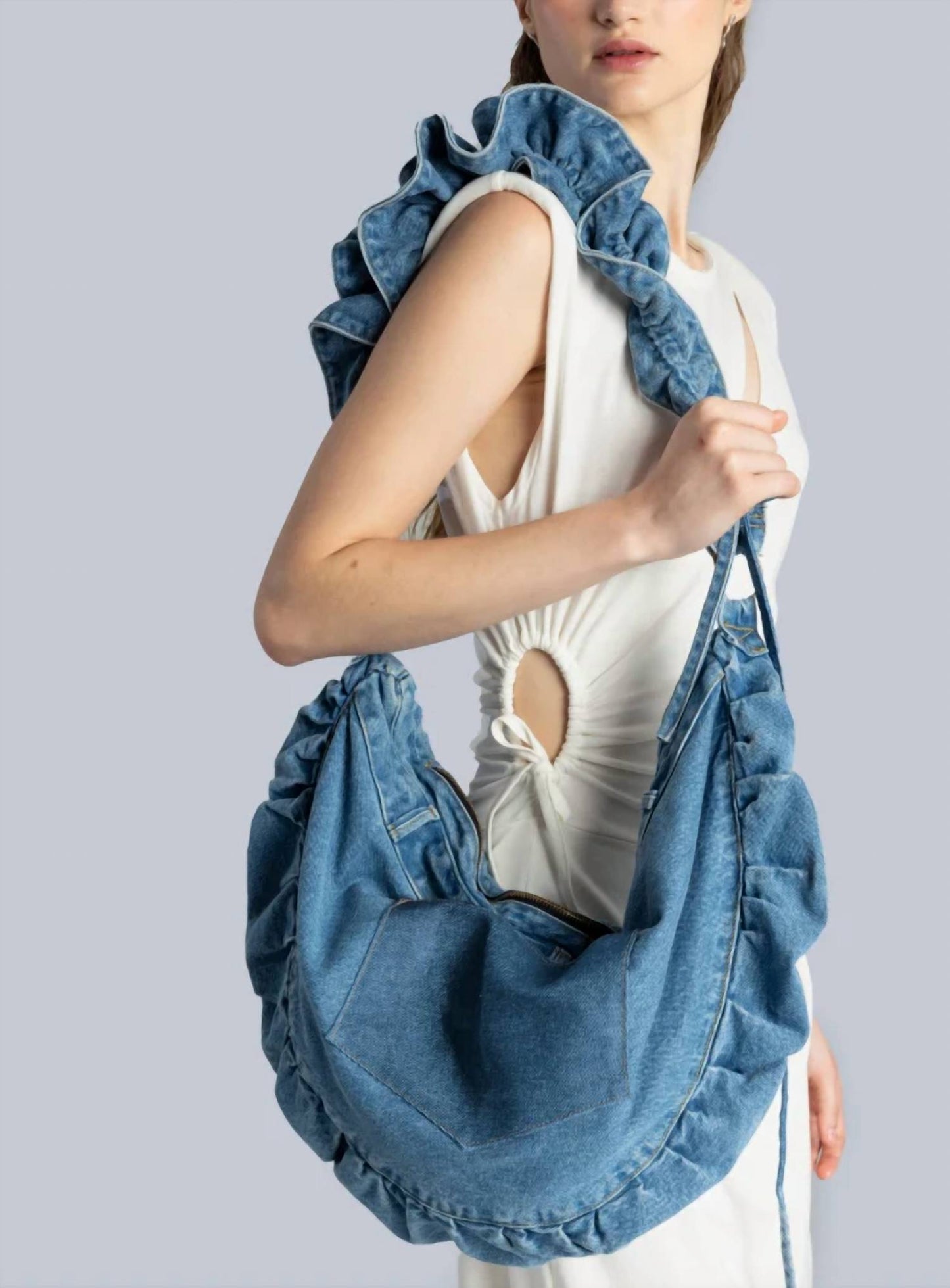 Women's Ruffle Denim Crossbody Bag