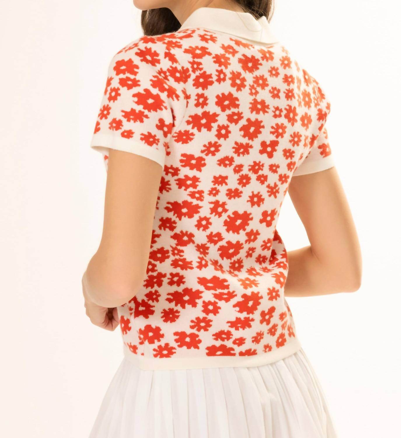 Area Stars - Short Sleeve Flower Polo Knit Top - Rack Hunt