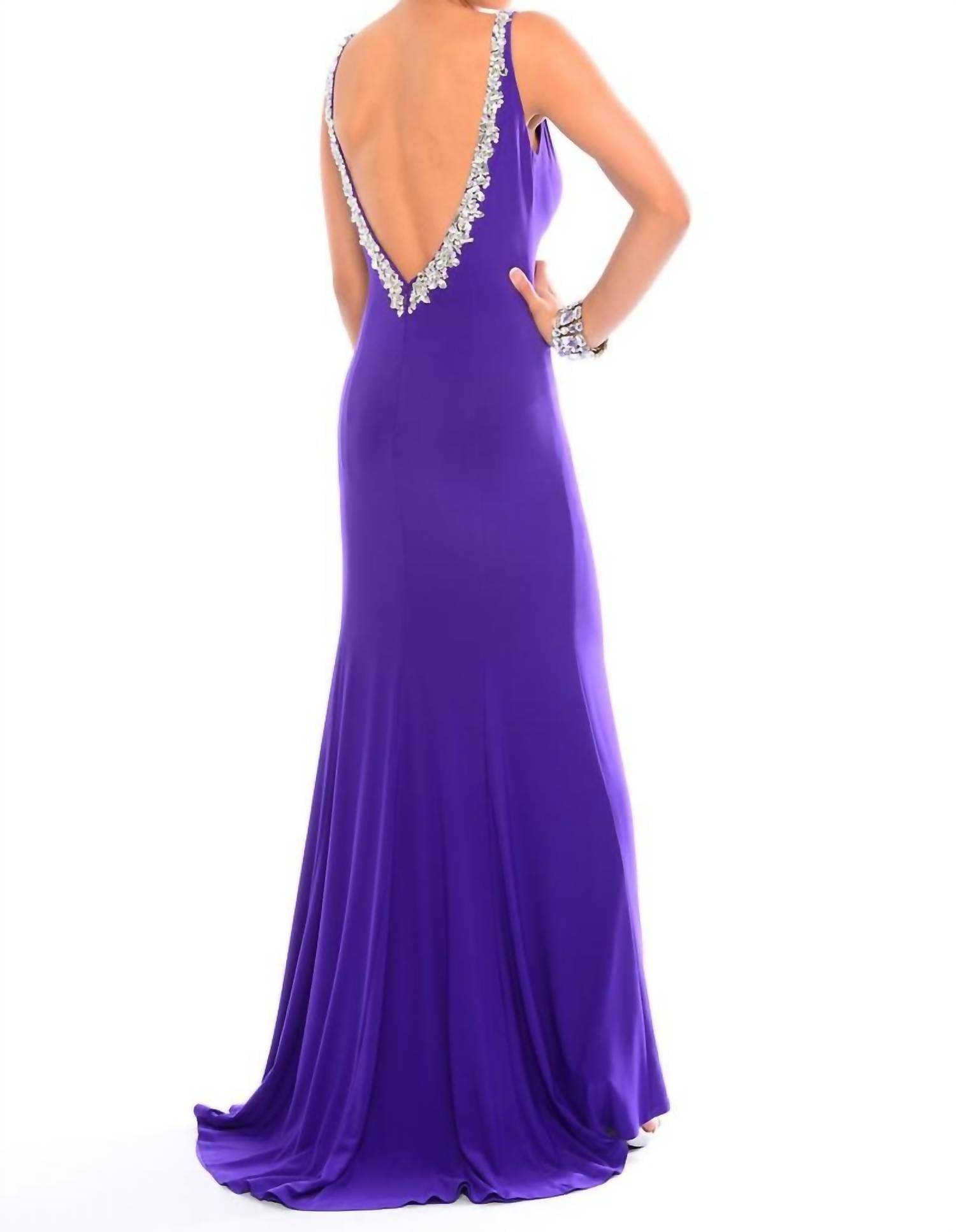 Precious Formals - Beaded Floor-length Jersey Gown - Rack Hunt -