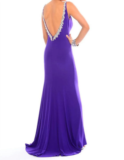 Precious Formals - Beaded Floor-length Jersey Gown - Rack Hunt