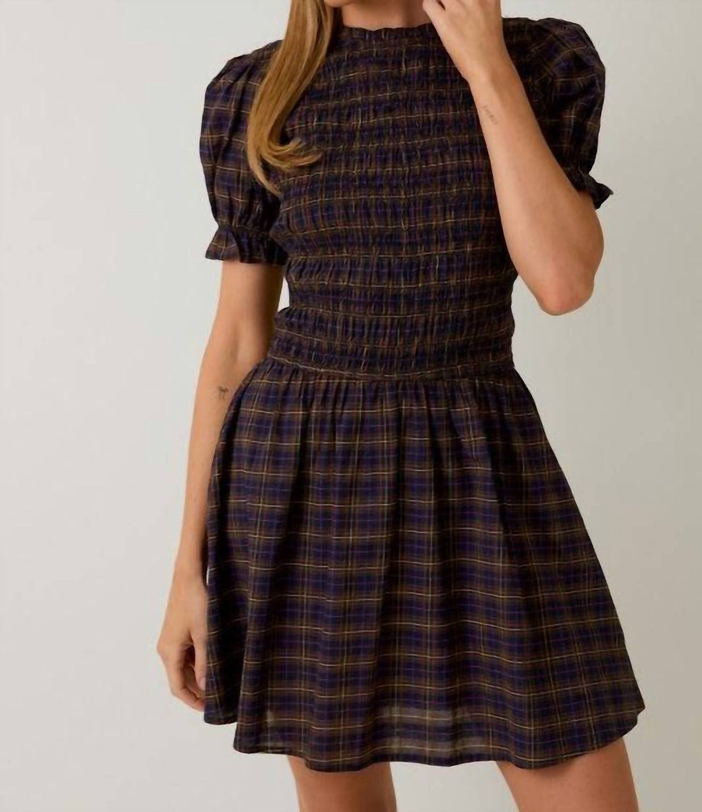Mock Neck Smocked Mini Dress