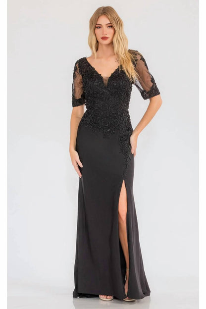 Sheer Short Sleeve Evening Gown
