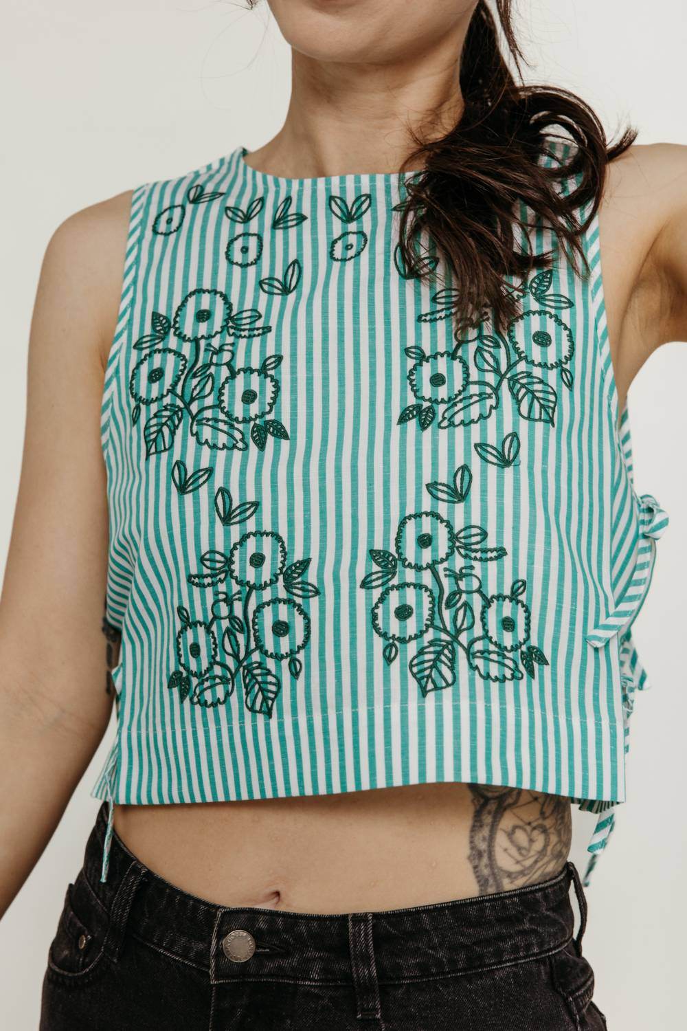 The Tiny Big Sister - Striped Embroidered Top - Rack Hunt -