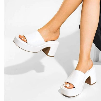 Women's High Chunky Platform Slip On Open Toe Heels