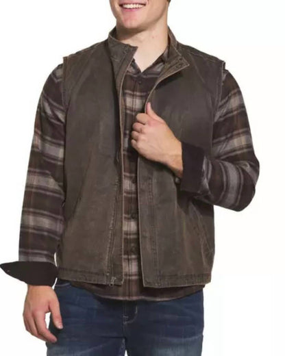 Cotton Suede Full Zip Vest