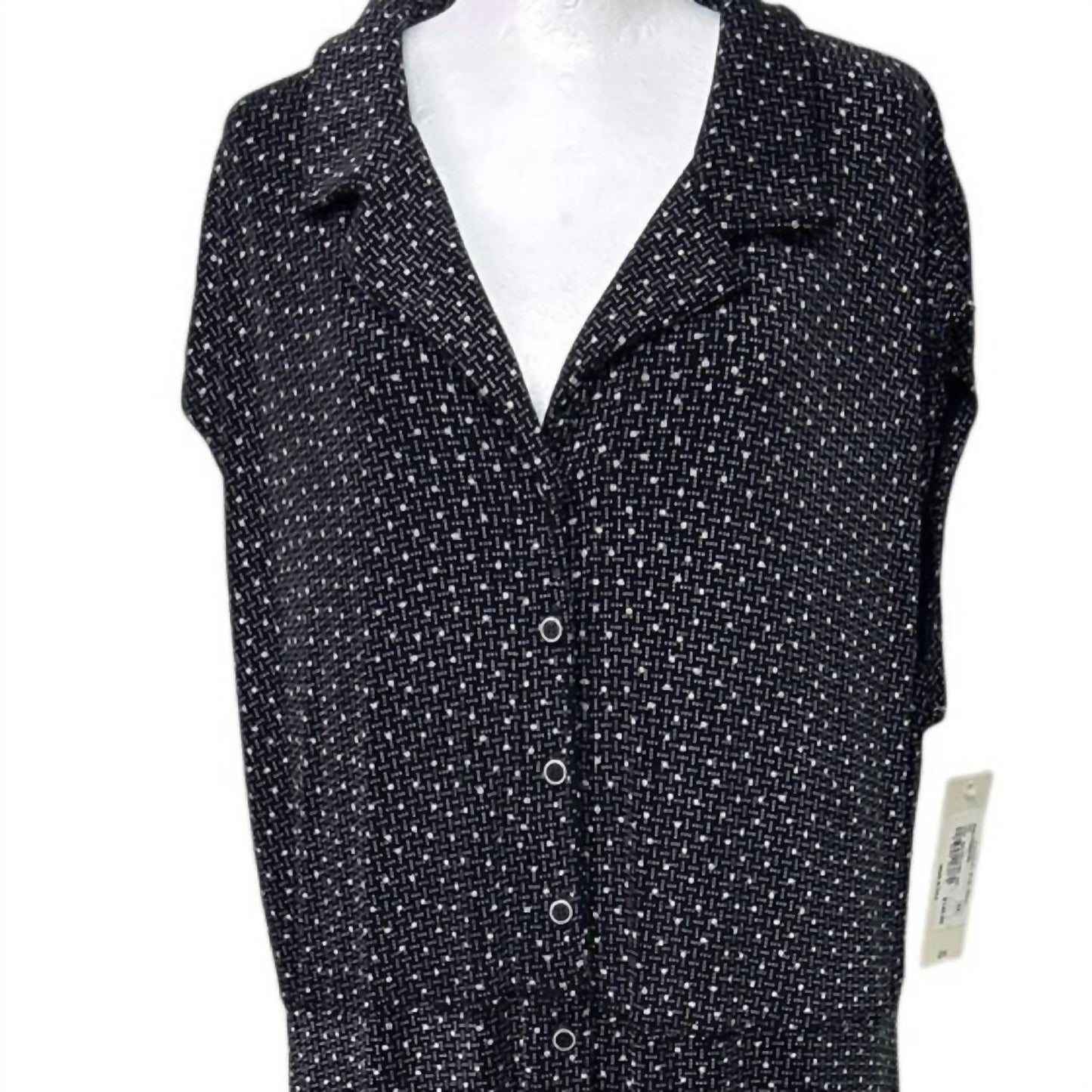 Women's Sleeveless Front Button Square Dot Pattern Midi Dress